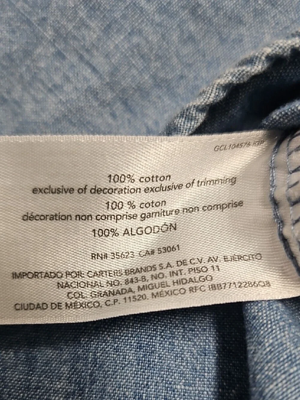 Carter's Girls Chambray Denim Short Sleeve Button-Up Shirt with Anchor 24 Months